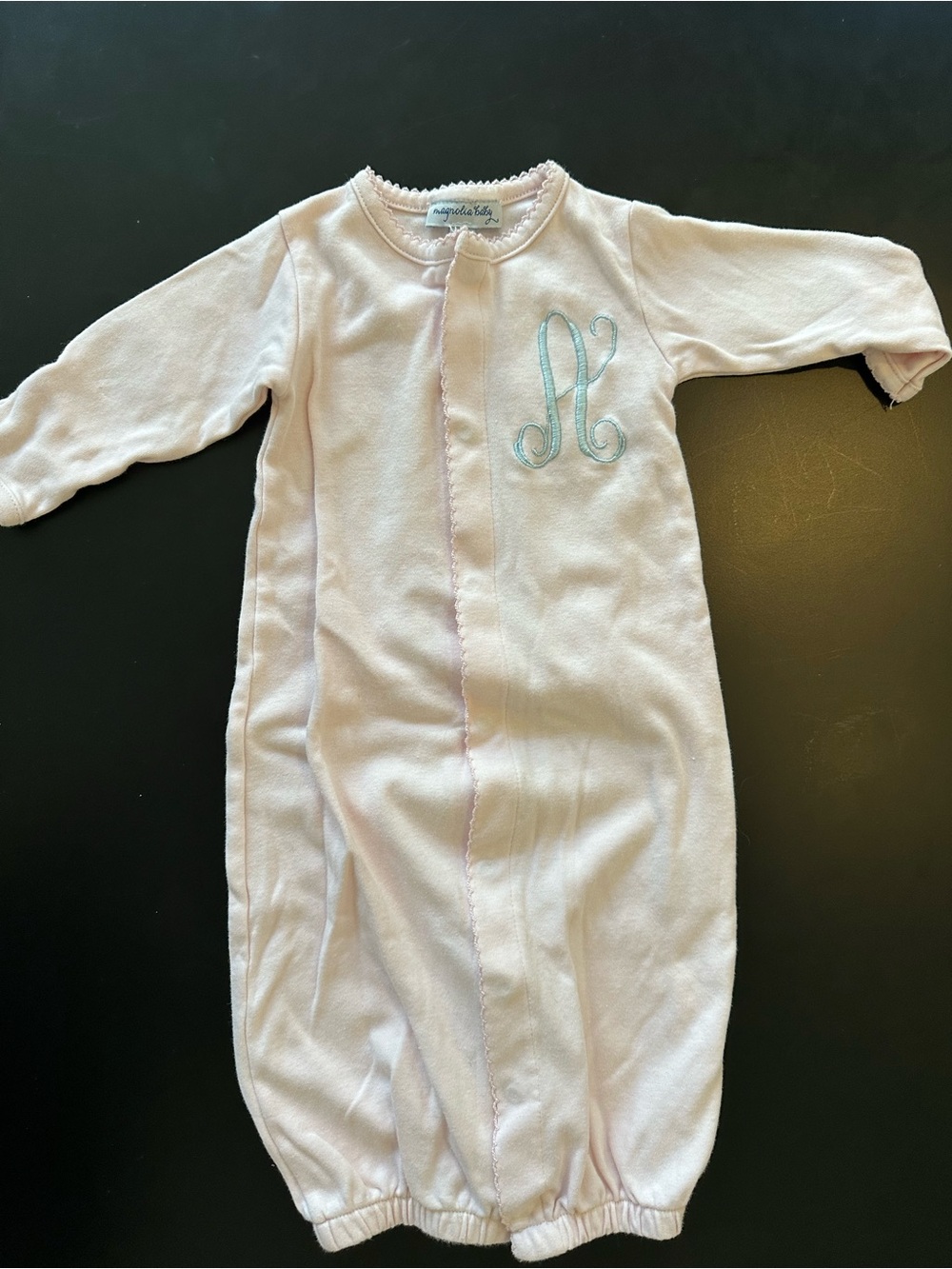 Light Pink Infant Sleep Sack with Blue Monogram - Magnolia Baby